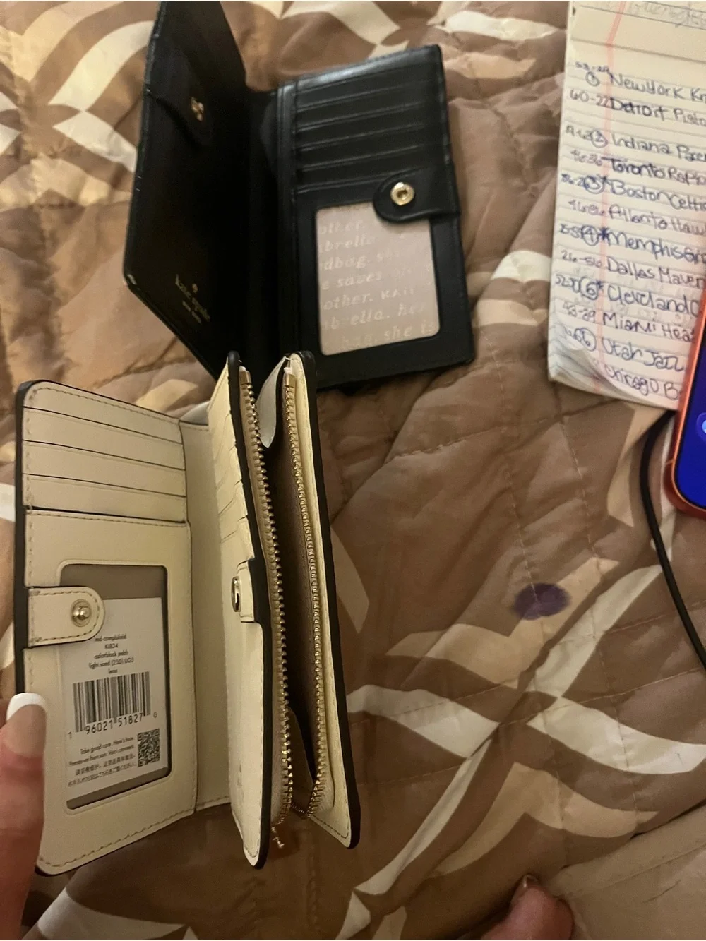 2 Kate spade wallets: Beige Pebbled Leather Wallet - Neutral Compact Card Case